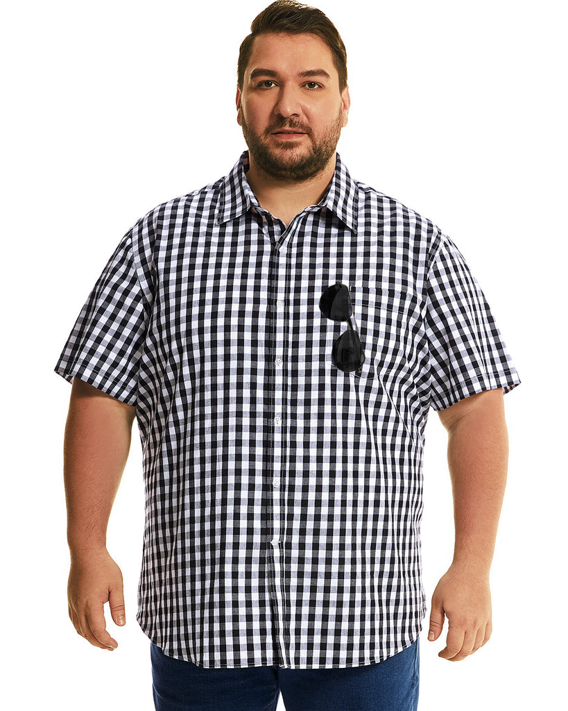 Hodo Big Size Mens Casual Button Down Shirt with Pocket 100% Cotton Short Sleeve blacksquare