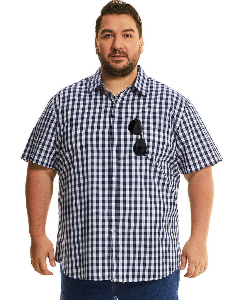 Hodo Big Size Mens Casual Button Down Shirt with Pocket 100% Cotton Short Sleeve navysquare