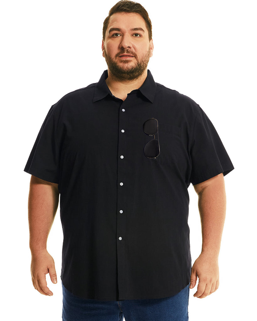 Hodo Big Size Mens Casual Button Down Shirt with Pocket 100% Cotton Short Sleeve black